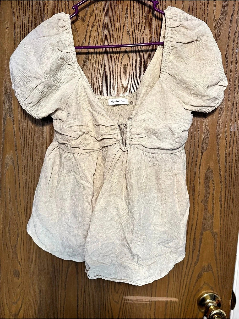 Mustard Seed Linen Blouse in Beige Like New